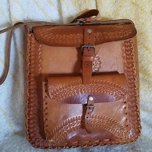Vintage 1970's Hand Tooled Leather Shoulder Bag